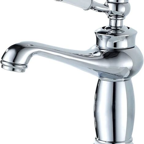 Robinet de salle de bain à levier unique pour lavabo avec cartouche céramique, robinet de lavabo en laiton chromé avec flexible (1/5)
