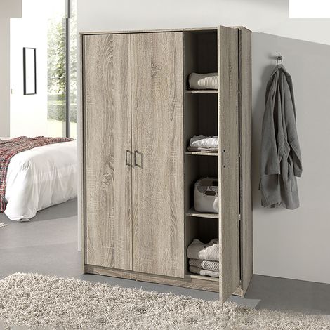 Armoire 3 portes 120x54x180 cm décor chêne - RANGO