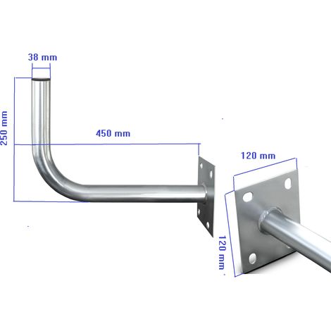 Support mural pour antenne satellite - Parabole – en Acier zingué – Ecartement 45 cm – HAUTEUR 25 cm