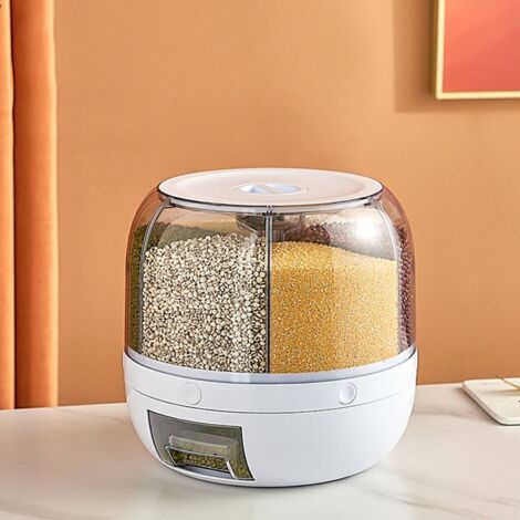 Distributeur de Céréales, Stockage de Céréales Rotatif à 360 ° à 6 Compartiments pour Petits Grains, Haricots, Riz (5 kg)