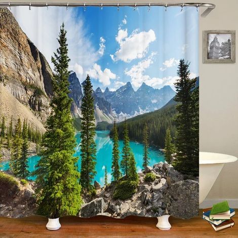 Filiyano-Rideau de douche à motif de paysage forestier, impression 3D, en polyester lavable avec crochets, paravent décoratif pour la maison, L 200 x