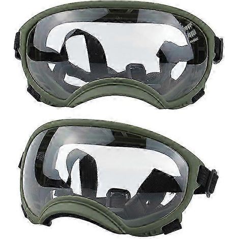 Hundebrille mit UV-Schutz, hoher Stoßfestigkeit, verstellbarem Gummizug, atmungsaktiv, für Welpen und große Hunderassen (Grün und Transparent, Größe S) (1/5)