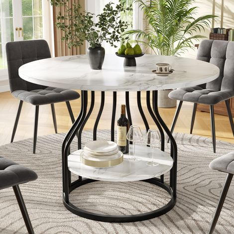 Mesa de comedor redonda 80 x 80 x 76 cm de MDF efecto mármol negro DESVIAE (1/5)