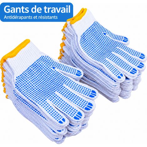 Lot de 100 paires de gants de travail de protection antidérapants picotés en tricot blanc taille unique 23 cm 100 550 g – Livraison gratuite