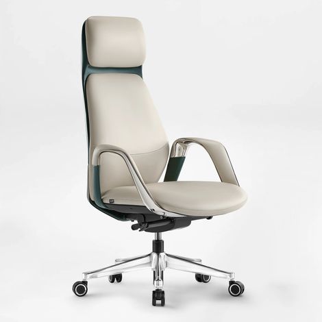 Chaise de bureau ergonomique avec accoudoirs, hauteur et repose-tête réglables, 4 positions d'inclinaison verrouillables de 90° à 139° - Couleur beige
