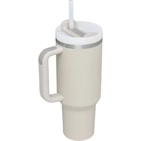 Mug avec poignée et paille de 40oz, bouteille d'eau en acier inoxydable 304, mug de voiture réutilisable de grande capacité (Gris dune) (1/5)