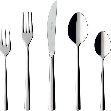 Villeroy & Boch - Set di Posate Piemont da 30 Pezzi, Set di Posate in Acciaio Inossidabile di Alta qualità per Un Massimo di 6 Persone, Lucido, Lavabile in lavastoviglie, Semplice Eleganza (1/5)