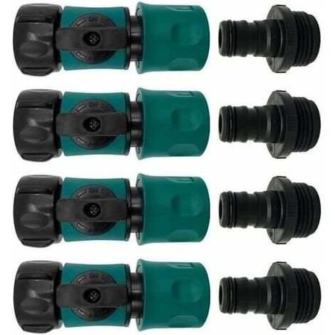 Raccord Rapide Pour Tuyau - Robinet À Fermeture Intégrée - Filetage GHT 3/4 Pouces - Pour Tuyaux D'Arrosage Standard - Lot De 4 Pièces