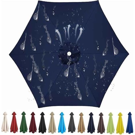 Parasol de rechange à 6 baleines, tissu polyester voiles d'ombrage(250 cm, bleu marine) (1/5)