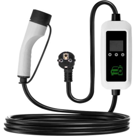 European Type 2 Portable EV Charger for Electric Cars (7kW) with 1.8-inch LED Display, Adjustable Current 8A-16A, IP66/IP55 Protection, 5m Cable, European Plug, 3.5kW Power, PC Material