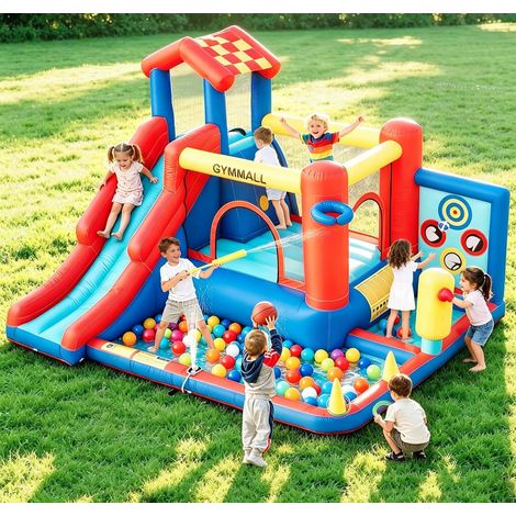 Inflatable Castle for Kids - 8 in 1 Multifunctional Play Equipment with Slide, Climbing Wall, Trampoline and 370W Fan, Designed for Indoor and Outdoor Use (1/5)