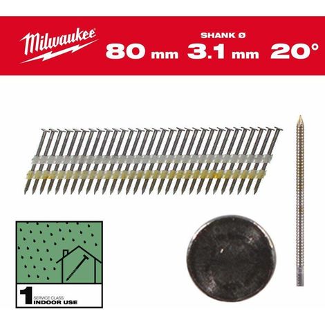 Clavos 20º -O- 7,4x3,1 80mm - 1,750uds MILWAUKEE Ref.4932492589