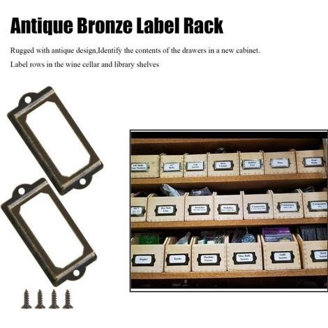 Porte-étiquettes métalliques bronze – Lot de 15 pièces avec vis, dimensions 70 x 33 mm, pour bureau, bibliothèque et étagères (1/3)
