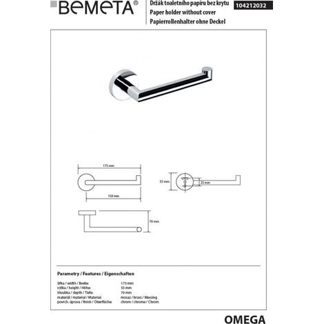 Dérouleur papier toilettes WC gauche ou droite OMEGA 17,5x5,5x7 cm-Argenté-Gauche-Argenté-17.5 -- (1/3)