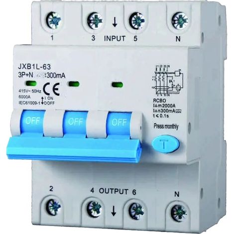gloca Interruttore Magnetotermico Differenziale 3P+N 300mA 380V-6KA CLASSE A (40 Ampere) (1/4)