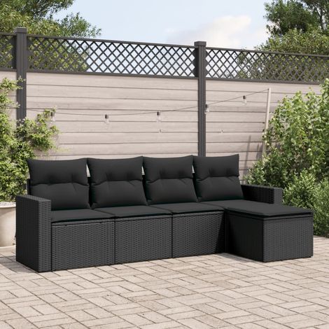 Set de muebles de jardín 5 pzas y cojines ratán sintético negro vidaXL (1/3)