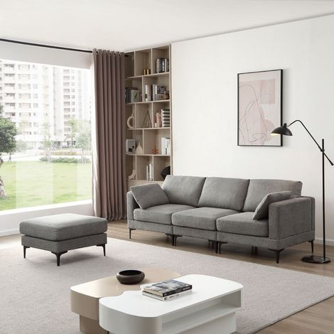 ANEK 3 Seater Sofa with Ottoman - L235 x W80 x H81 cm - Dark Grey