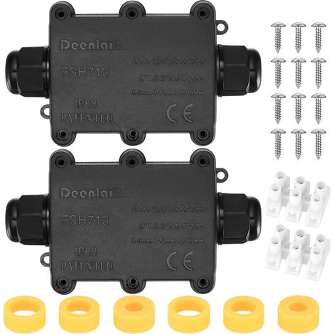 2 Pièces Boite de Derivation Etanche Exterieur, Boite Etanche Electrique Exterieur, Boîte de Jonction étanche IP68, 2 Voies Connecteurs Boîtier Électrique Extérieur Ø 5 mm-15 mm (1/5)