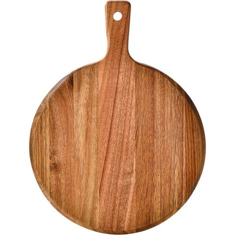 Tablas de madera de acacia para embutidos, tabla redonda para pizza de 30 cm con asa, tabla de quesos, tabla de cortar de madera, pala para pizza (1/5)