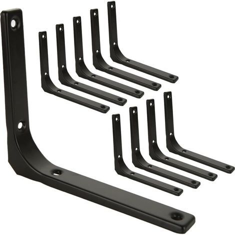 10 Pcs Equerre Etagere Murale Noir, Equerre Metal 150mm x 125mm, Equerre Charge Lourde Support Etagere Murale (1/4)