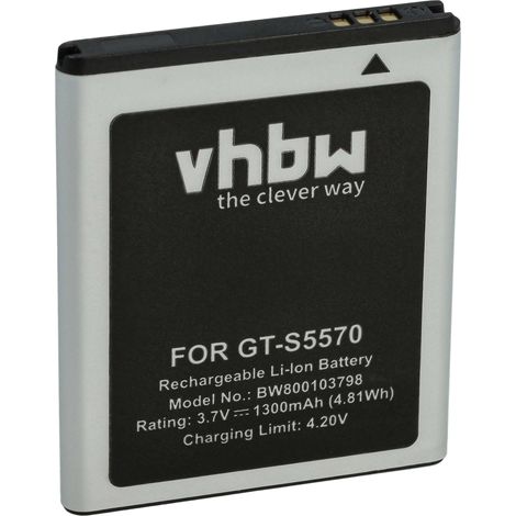 vhbw Akku kompatibel mit Samsung Galaxy 551 GT-i5510M, Pocket Neo GT-S5310, 551 GT-I5510, 551 i5510 Handy Smartphone Telefon (1300 mAh, 3,7 V, Li-Ion) (1/5)