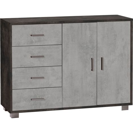 Mobile 2 Ante 4 Cassetti 116L x 41P x h86 – Finitura Nero Opaco e Cemento – Sarmog (1/3)