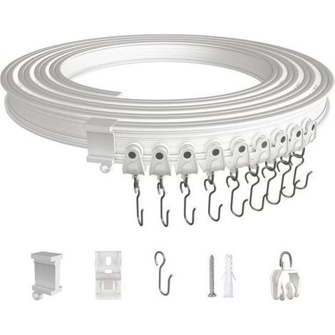 5 Mètres Rail de Rideau Plafond, Kit de Rail Rideau Flexible Pliable en ABS avec Poulies Silencieuses pour Separation de Piece, Rideaux, chambre, Balcon, Bureau, Hôtel, Blanc (1/5)