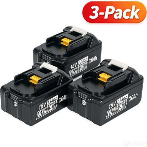 Lot de 3 batteries rechargeables au lithium-ion 18 V 3,0 Ah compatibles avec les outils Makita de la série 18 V LXT (1/5)