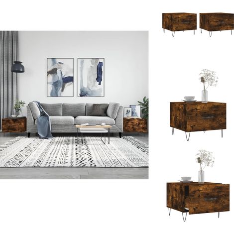 Couchtische 2 Stk. Räuchereiche 50x50x40 cm Holzwerkstoff - Elegante Couchtische - Wohnzimmerstil - Holzwerkstoff Möbel - Couchtisch Set - Beistelltisch Mit Schublade (1/5)