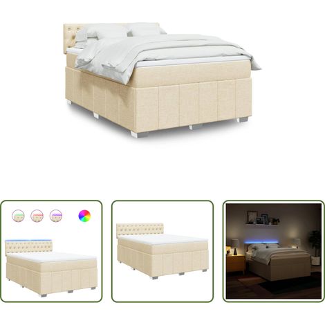 vidaXL Surmatelas - Sommier à lattes de lit avec matelas Crème 140x200 cm Tissu (1/5)