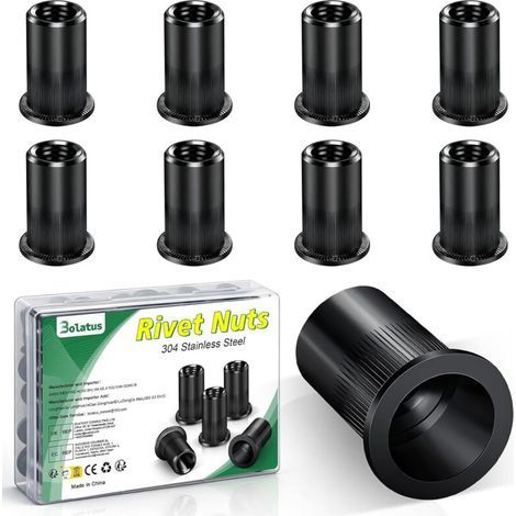 Pack of 10 M10 rivet nuts, 304 stainless steel - Round flat head - Threaded rivet nuts for metal, fiberglass, plastic, pipes, etc. (1/5)