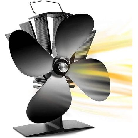 Ventilador de estufa de leña de 4 aspas accionado por calor para leños/chimenea, ventilador de chimenea con arranque rápido, circulación silenciosa de aire caliente y ahorro eficiente de combustible. (1/4)