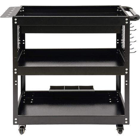 Chariot à outils 3 étagères – Charge 250 kg, tiroir verrouillable, rangement latéral – Pour garage, atelier, entrepôt – Noir