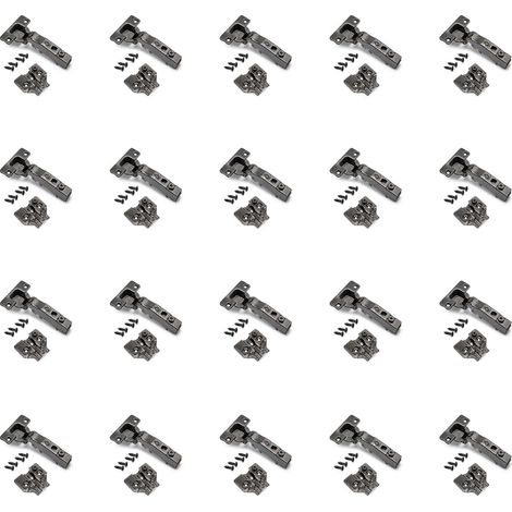 Emuca Set mit 20 geraden Scharnieren X91 mit sanftem Schließen und Einsätzen zum Anschrauben, Höhe 0, Stahl, Titan