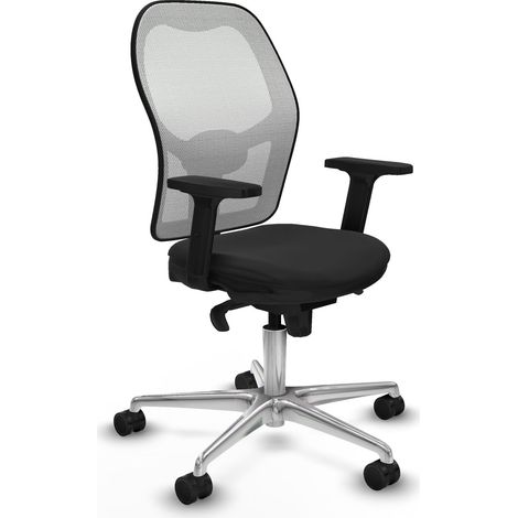Jorquera sincro malla blanca similpiel negro brazos 2D base aluminio ruedas 65mm nailon (1/5)