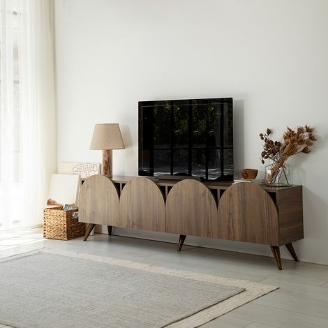 Mobile Porta tv Visco, 4 Vani, 4 Ante, Apertura a Ribalta, 180x35x50h cm Marrone Noce (1/5)