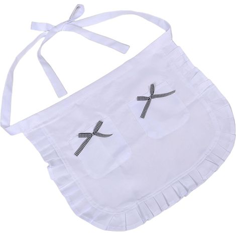 Tablier demi dentel en dentelle à volants, rayé noir et blanc (1/5)