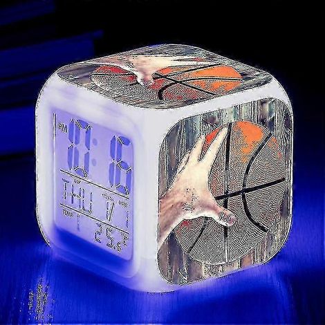 Réveil de basket-ball, montre électronique lumineuse multifonctionnelle à 7 couleurs changeantes, minuteur de réveil pour enfant, convient pour TW blanc. (1/5)
