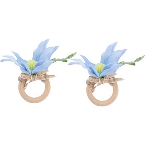 2Pcs Emulational Napkin Ring Wooden Desktop Blue Simple Flower Napkin Ring for Home Hotel PartyBlue Bouquet