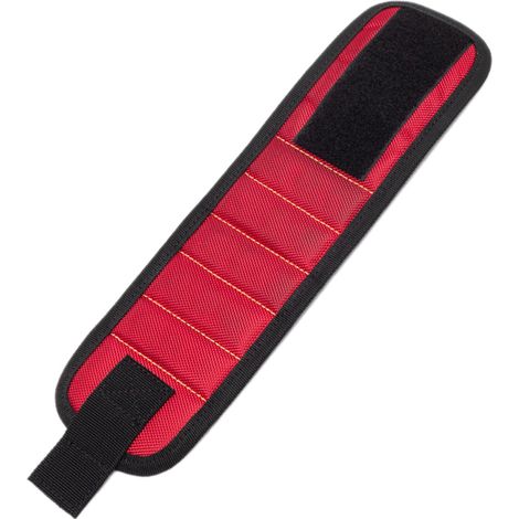 Bracelet magnétique poignet pour vis et outils, puissant aimant fer, portable réglable, 5 aimants rouge (1/5)