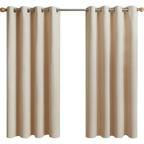Rideau occultant thermique 2 panneaux 132 x 155 cm – Isolant anti froid et bruit – 8 œillets pour installation facile – Beige écru (1/5)
