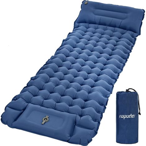 Matelas Gonflable de Camping Ultra léger avec Oreiller, Pompe à Pied intégrée, Matelas Auto-gonflant imperméable avec Sac de Transport pour randonnée, Voyage, Bleu (1/5)