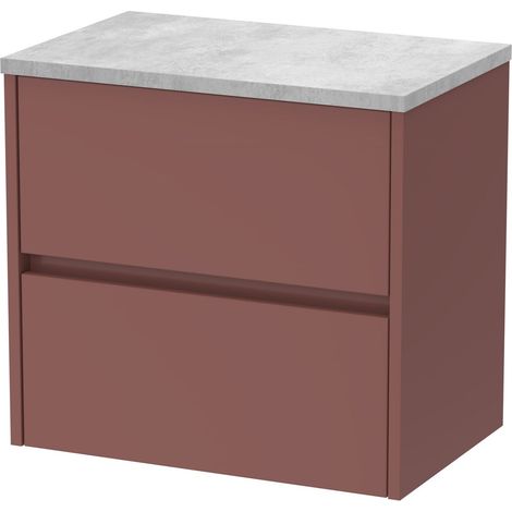 Chartley Contemporary Wall Hung 2 Drawer Vanity Unit with Bellato Grey Laminate Worktop, 600mm, Smoked Red (1/4)