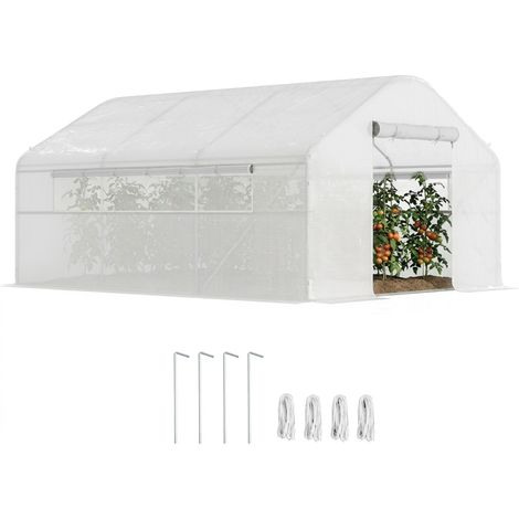 Beyamis 4 x 3 x 2 m großes Gartengewächshaus mit Rolltoren und großen Fenstern, Tunnelgewächshaus, weiß