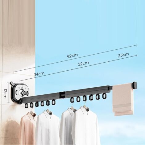Étendoir à linge rétractable, pliable, réglable et peu encombrant, avec ventouse et fixation murale, idéal pour les balcons, les buanderies ou les salles de bains. (1/4)