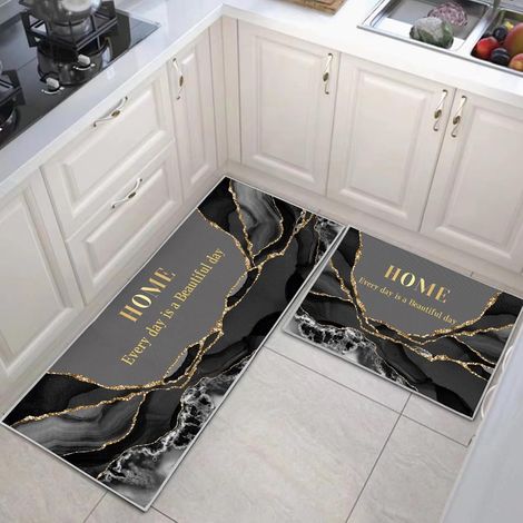 Lot de 2 Tapis de Cuisine antidérapants et durables lavables pour Cuisine, buanderie, Chambre à Coucher (F, 43x75+43x150cm) (1/5)