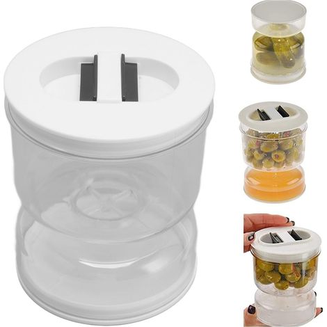 Einmachglas mit Nass-/Trockensafttrenner – luftdichtes ABS-Glas, klares Sanduhr-Design und abnehmbares Sieb für die Aufbewahrung von Oliven, Gemüse und Lebensmitteln