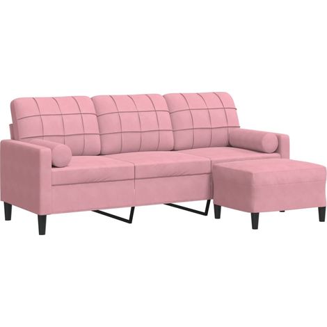 Canapé Sofa à 3 places avec repose-pieds Rose 180 cm Velours