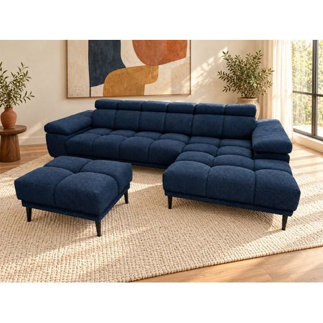 Ecksofa Schlafsofa SENVELIO RELAX inkl. Hocker Stoff Glam Dunkelblau Ottomane Rechts (1/5)