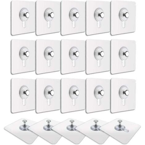 20 Pcs Accroches Tableau sans Percer, Fixation Cadre sans Percer, Accroche Cadre sans Percer Adhesif Imperméable Amovible Autocollant Anti-trace, Crochet Tableau Adhésif Transparent (1/4)